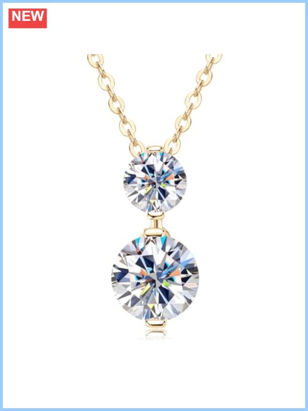 925 Sterling Silver Moissanite 2-Stone Pendant Necklace